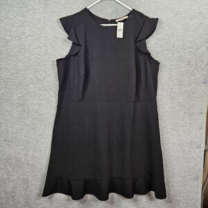 Loft Plus Black Ruffle Sleeve Fit & Flare Dress Plus Size 20 NEW